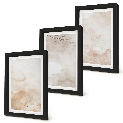 Juego de 3 cuadros decorativos Manchas y hojas de acuarela en tonos pastel.