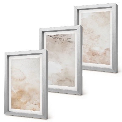 Juego de 3 cuadros decorativos Manchas y hojas de acuarela en tonos pastel.
