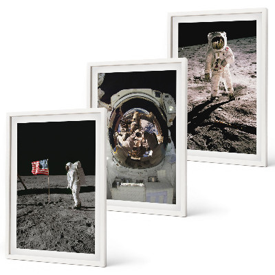 Juego de 3 cuadros Aterrizaje de astronautas de la NASA en la Luna