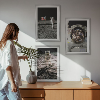 Juego de 3 cuadros Aterrizaje de astronautas de la NASA en la Luna