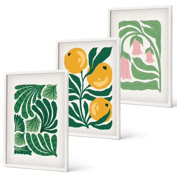 Set de 3 cuadros para salón con patrones de plantas minimalistas