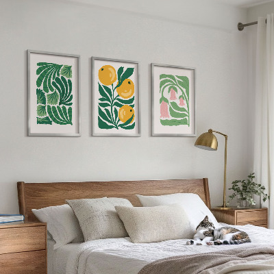 Set de 3 cuadros para salón patrones de plantas minimalistas