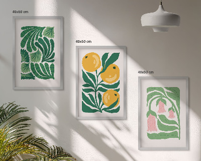 Set de 3 cuadros para salón patrones de plantas minimalistas