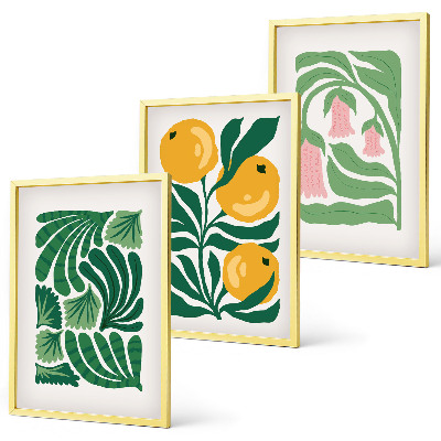 Set de 3 cuadros para salón patrones de plantas minimalistas