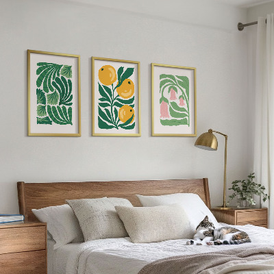 Set de 3 cuadros para salón patrones de plantas minimalistas