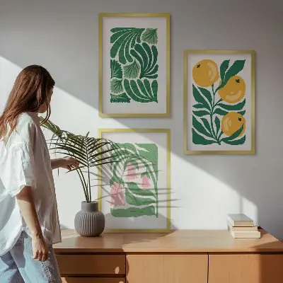 Set de 3 cuadros para salón con patrones de plantas minimalistas
