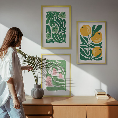 Set de 3 cuadros para salón patrones de plantas minimalistas