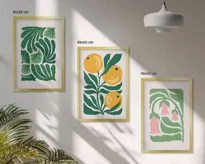 Set de 3 cuadros para salón con patrones de plantas minimalistas