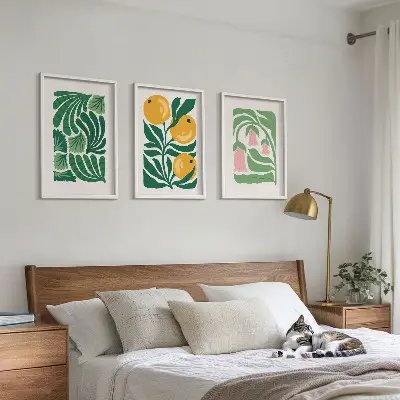 Set de 3 cuadros para salón con patrones de plantas minimalistas