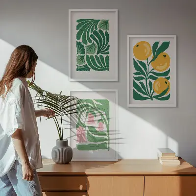 Set de 3 cuadros para salón con patrones de plantas minimalistas