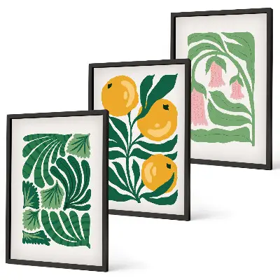 Set de 3 cuadros para salón con patrones de plantas minimalistas
