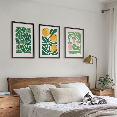 Set de 3 cuadros para salón patrones de plantas minimalistas