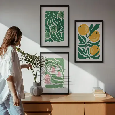 Set de 3 cuadros para salón con patrones de plantas minimalistas