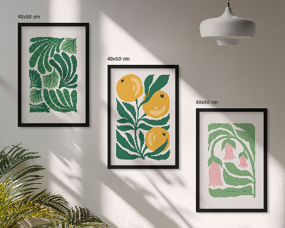 Set de 3 cuadros para salón patrones de plantas minimalistas