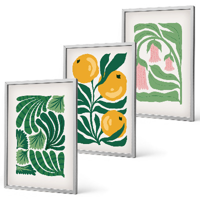 Set de 3 cuadros para salón patrones de plantas minimalistas