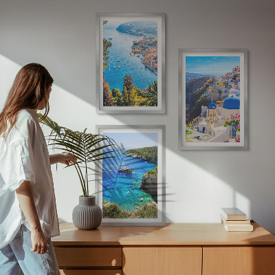 Juego de 3 cuadros Vistas griegas de Santorini Oia