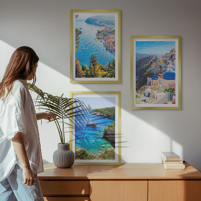 Juego de 3 cuadros Vistas griegas de Santorini Oia