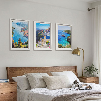 Juego de 3 cuadros Vistas griegas de Santorini Oia