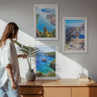Juego de 3 cuadros Vistas griegas de Santorini Oia