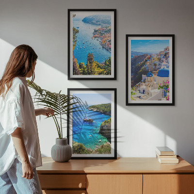 Juego de 3 cuadros Vistas griegas de Santorini Oia