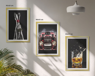Set de 3 cuadros para salón Piernas de mujer rosa coche whisky