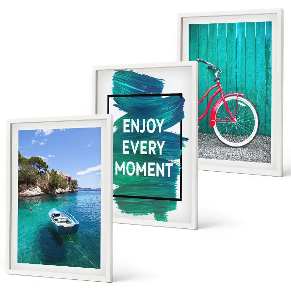 Set de 3 cuadros para salón con diseño de inspiración marina y bicicletas