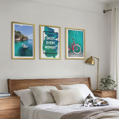 Set de 3 cuadros para salón Inspiración para bicicletas de barco de mar