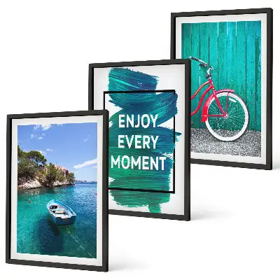 Set de 3 cuadros para salón con diseño de inspiración marina y bicicletas