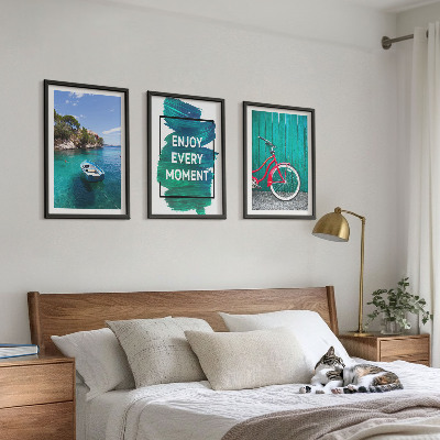 Set de 3 cuadros para salón Inspiración para bicicletas de barco de mar
