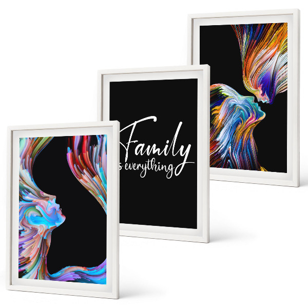 Juego de 3 cuadros Retratos de personas, patrones coloridos, familia