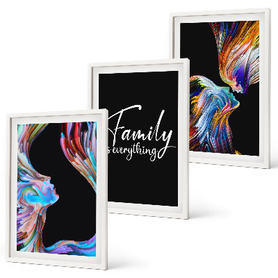 Juego de 3 cuadros Retratos de personas, patrones coloridos, familia