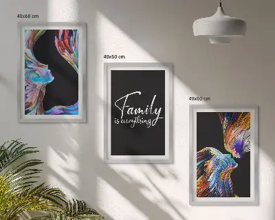 Juego de 3 cuadros retratos de personas con patrones coloridos familiares