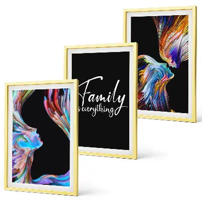 Juego de 3 cuadros retratos de personas con patrones coloridos familiares