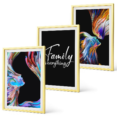 Juego de 3 cuadros Retratos de personas, patrones coloridos, familia