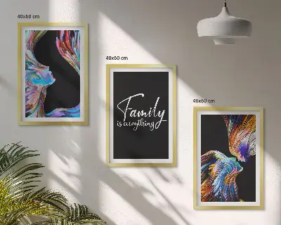 Juego de 3 cuadros retratos de personas con patrones coloridos familiares
