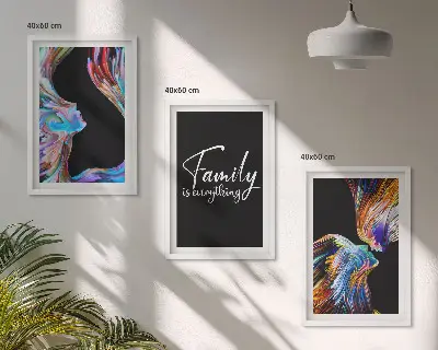 Juego de 3 cuadros retratos de personas con patrones coloridos familiares