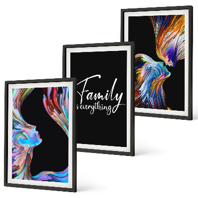 Juego de 3 cuadros Retratos de personas, patrones coloridos, familia