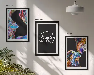 Juego de 3 cuadros retratos de personas con patrones coloridos familiares