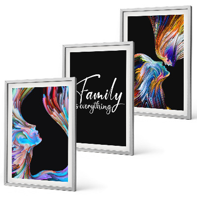 Juego de 3 cuadros Retratos de personas, patrones coloridos, familia