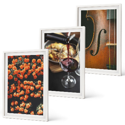 Juego de 3 cuadros Flores antiguas vino violín