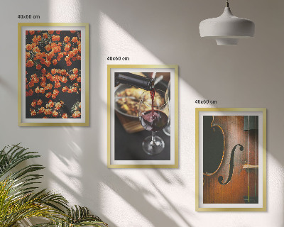 Juego de 3 cuadros Flores antiguas vino violín