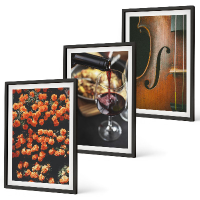 Juego de 3 cuadros Flores antiguas vino violín