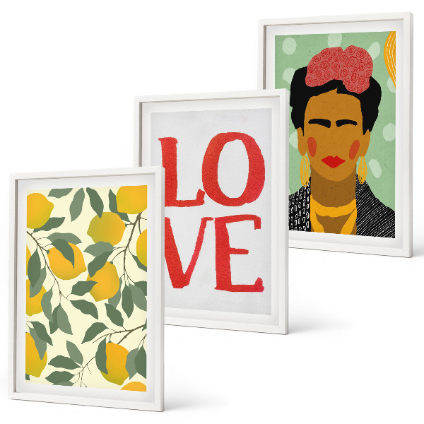 Set de 3 cuadros para salón Limones AMAN retrato de Frida