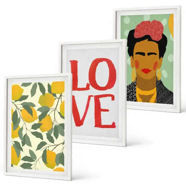 Set de 3 cuadros Limones AMAN retrato de Frida para salón