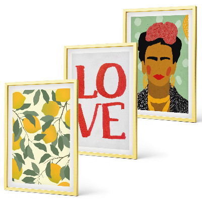 Set de 3 cuadros para salón Limones AMAN retrato de Frida