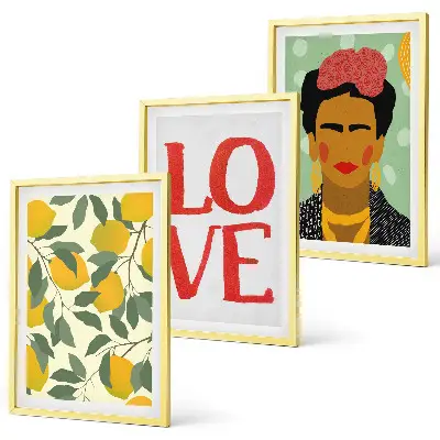 Set de 3 cuadros Limones AMAN retrato de Frida para salón