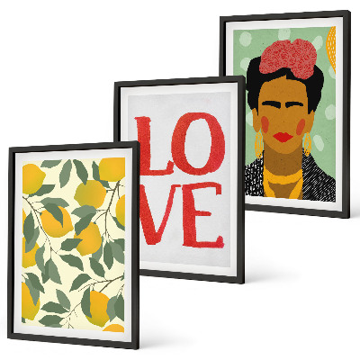Set de 3 cuadros para salón Limones AMAN retrato de Frida