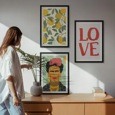 Set de 3 cuadros Limones AMAN retrato de Frida para salón