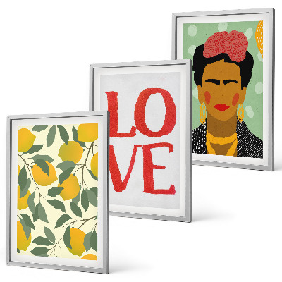 Set de 3 cuadros para salón Limones AMAN retrato de Frida