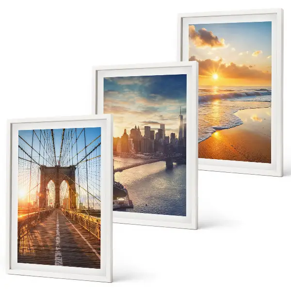 Set de 3 cuadros de puentes al atardecer decoración para salón